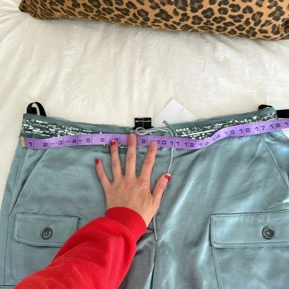 Anna Sui- NWT Teal Silk, Sequin and Velvet Cargo Pants - Picture 9 of 11